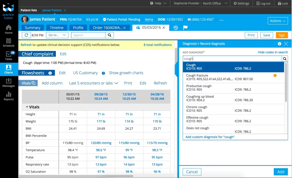 Practice-Fusion-EMR-System-patient-flowsheet-and-diagnosis