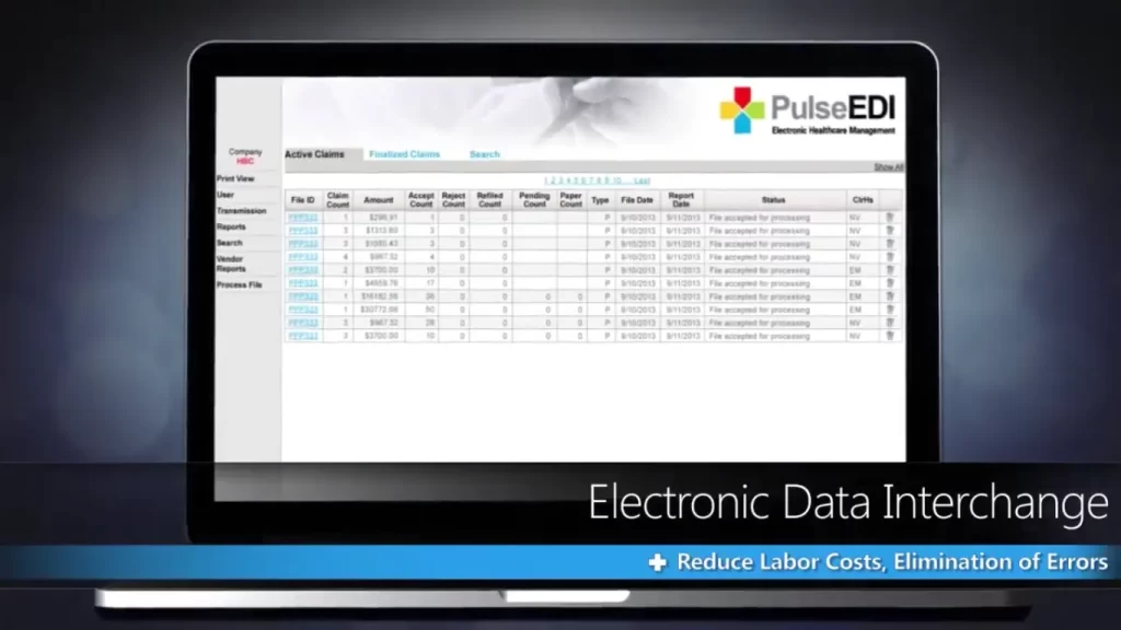 screenshot image of Pulse EHR software showing claims processing and healthcare data management interface
