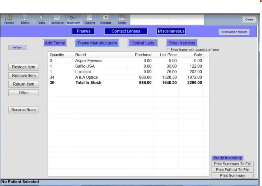 Crystal EMR Practice Management Software Inventory