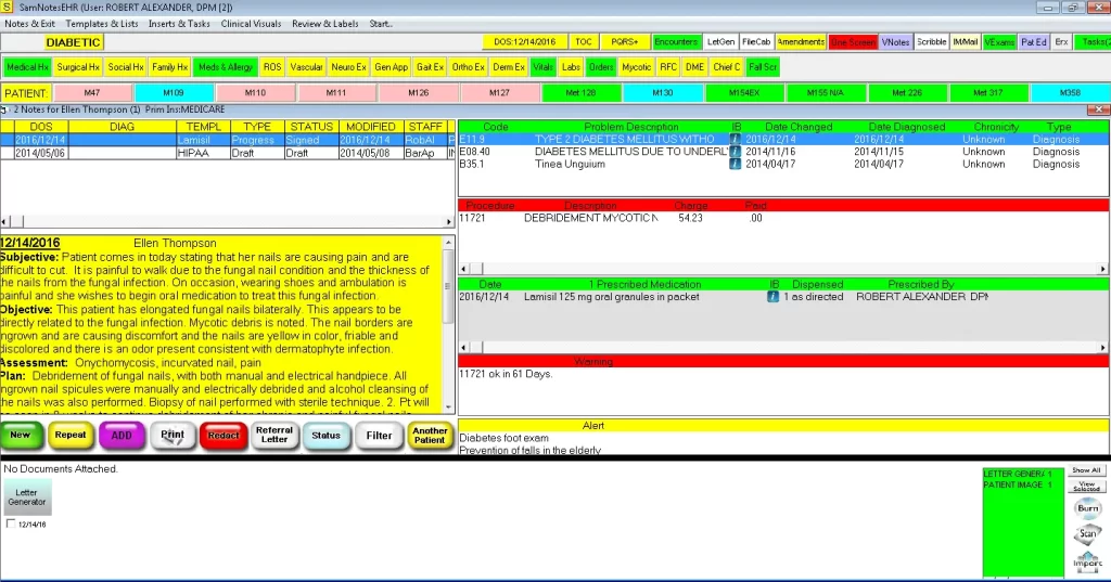ICS-SammyEHR Software - practice management software Diabetic medication dashboard screenshot.