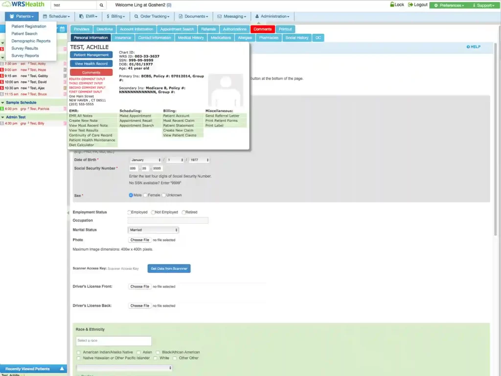 WRS Health EHR Software patient information demo