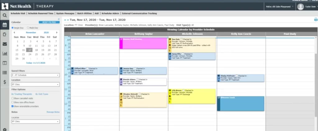Net Health ReDoc EMR Software & Paractice Management Software Scheduling Dashboard.