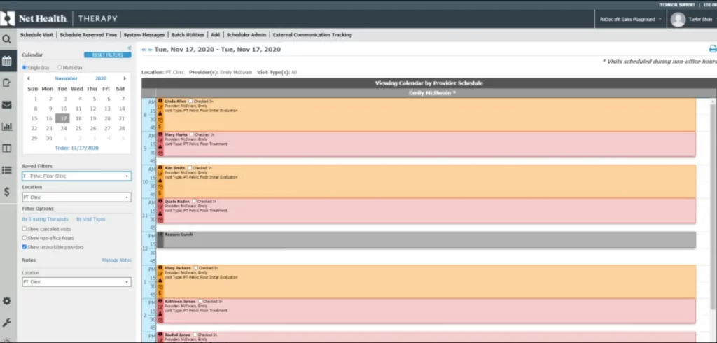 Net Health ReDoc EMR Software- Scheduling software Dashboard.