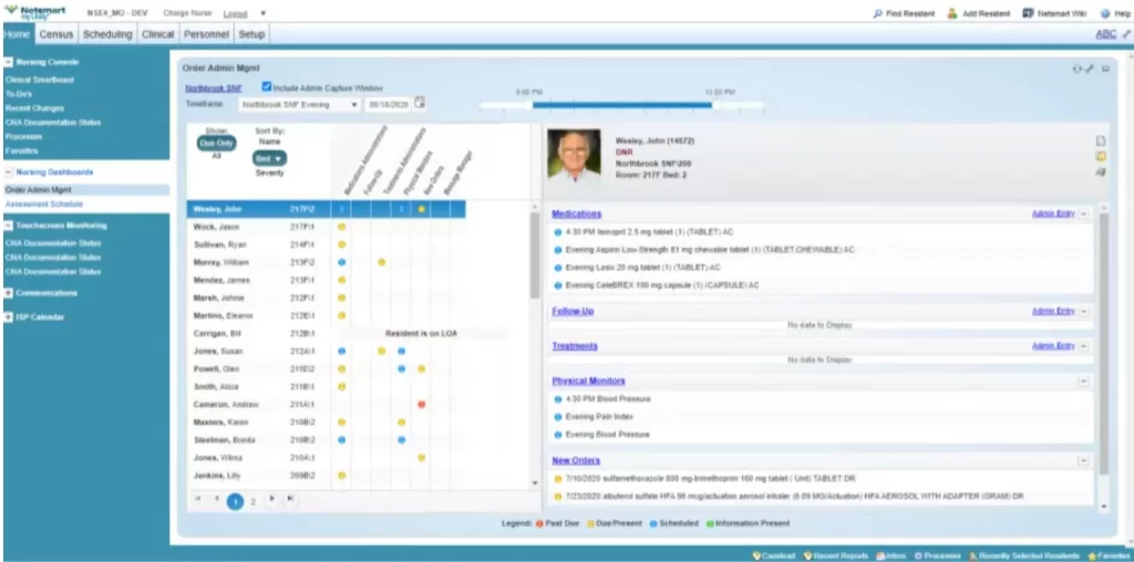 Netsmart myUnity Home Health & Hospice software EMR software patient list and medications dashboard screenshot.