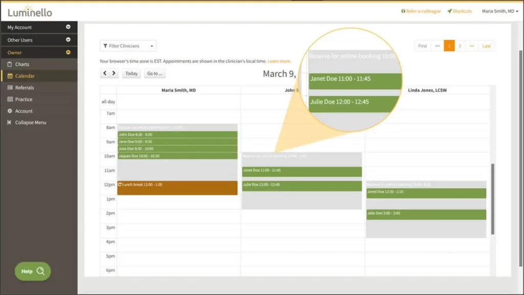 Luminello-EMR-Practice-Management-Software-Calendar-Demo