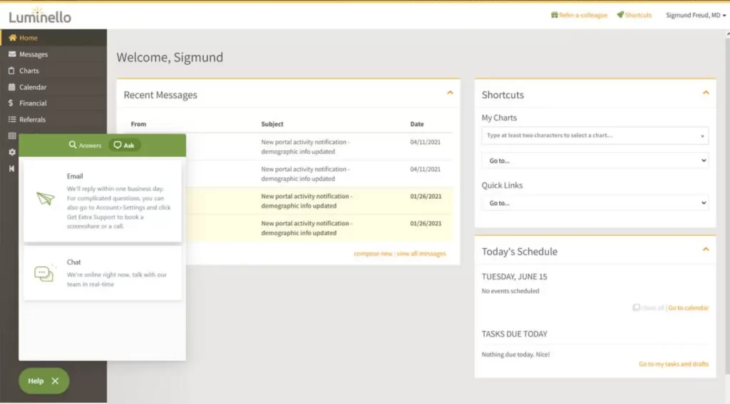 Luminello-EMR-Practice-Management-Software-Messages-Demo
