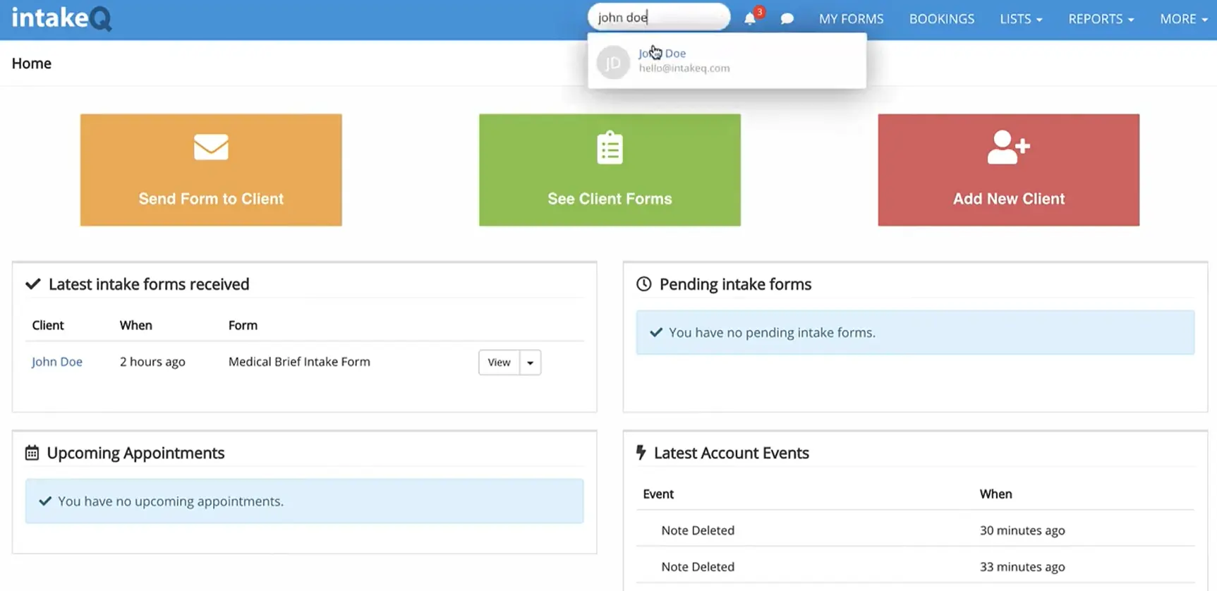 intakeQ Practice Management Software EHR and Practice Management Software