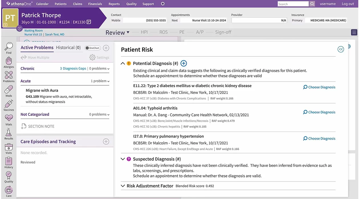 athenaOne EMR software—Chronic Care Management EMR Software demo screenshot