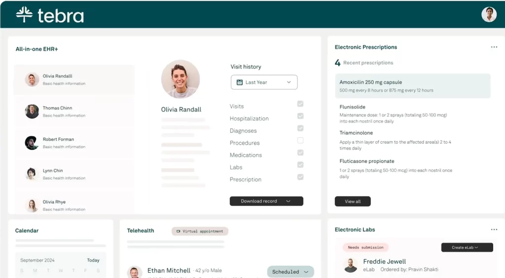 Tebra EMR software and practice management software -clinical management software demo screenshot.